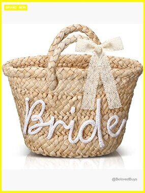 Straw Beach Tote with BRIDE Letters, Bachelorette Wedding Gift Bag